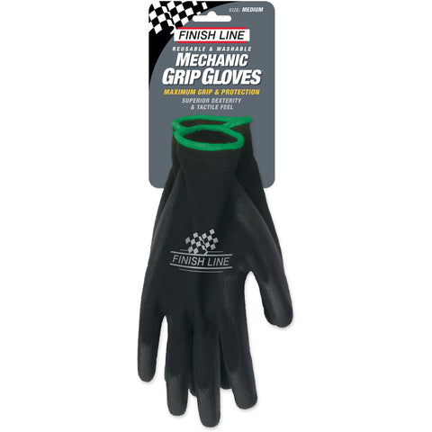 Finish Line Mechanics Grip Gloves Black: Washable & Reusable 2 x Sizes Available